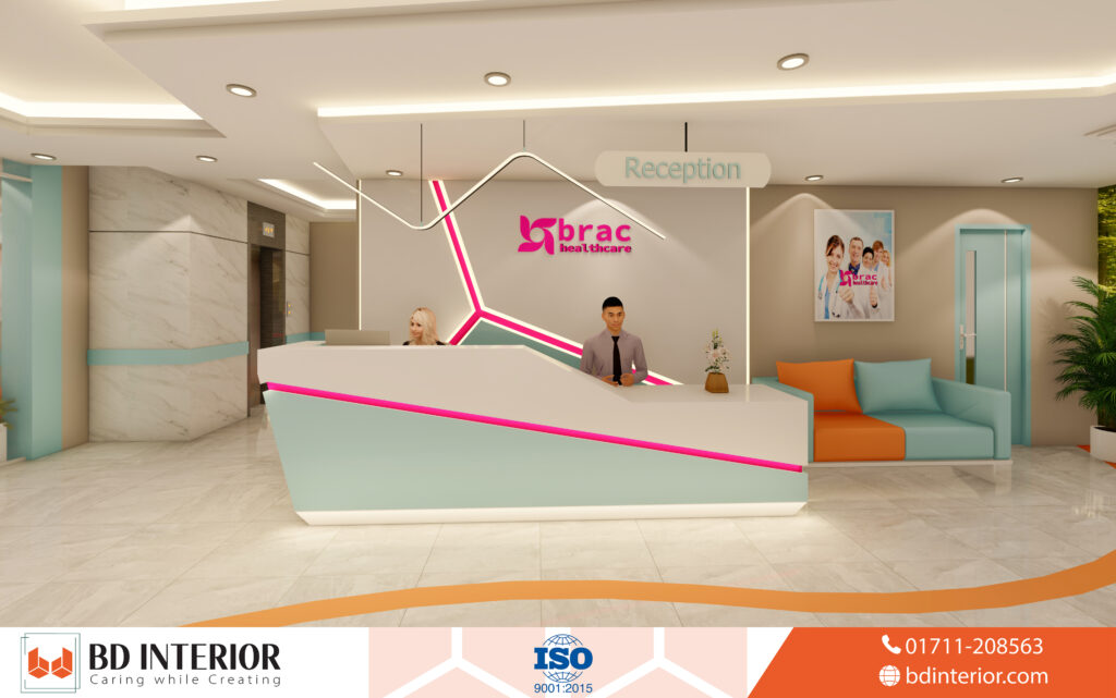 Healthcare Center Interior Design in Bangladesh That Prioritizes Safety & Healing 3 BRAC Healthcare Reception with Modern Welcoming Design