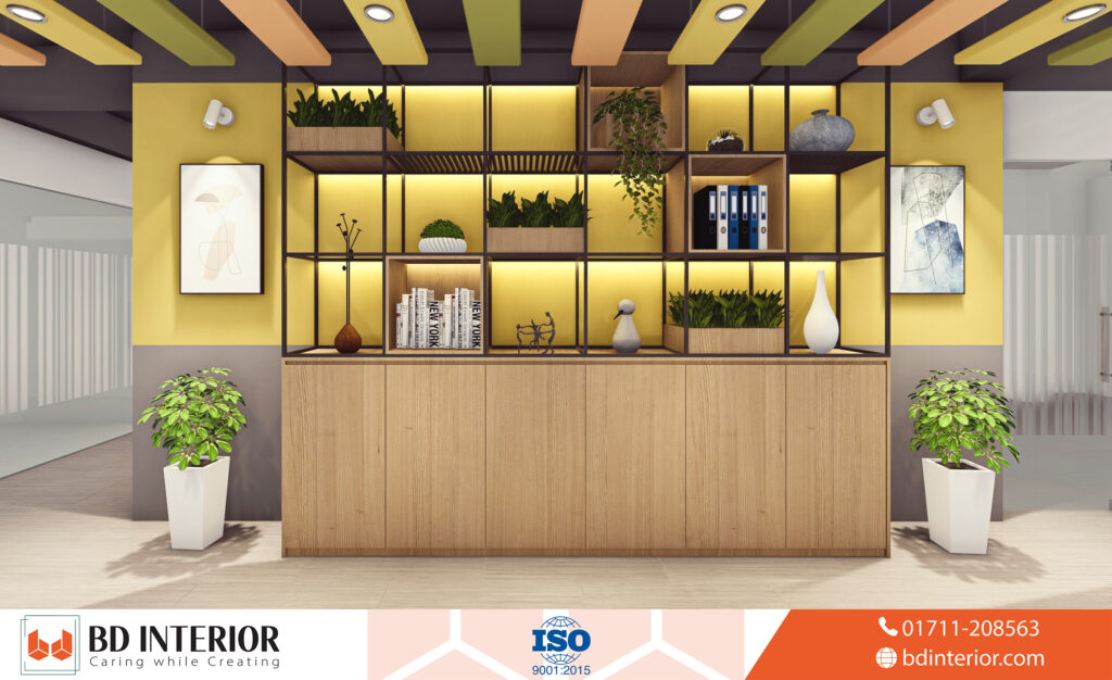 Modern Reception with Biophilic Shelving