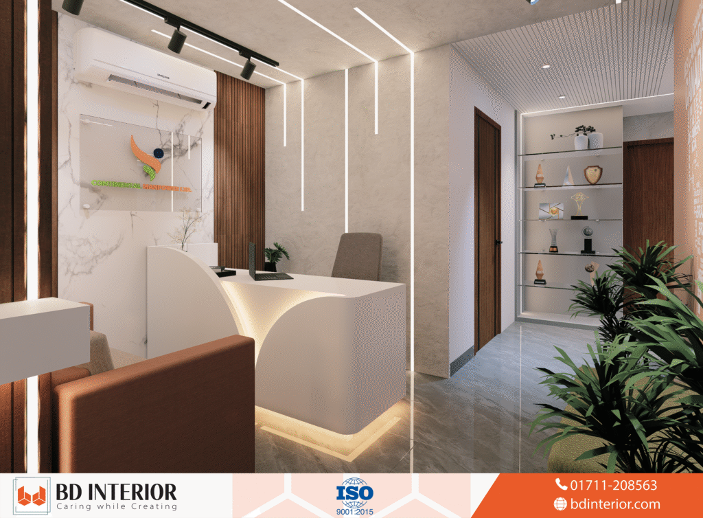 Luxury Interior Design in Dhaka: Create Spaces That Define Elegance 3 Modern Reception with Strategic Lighting
