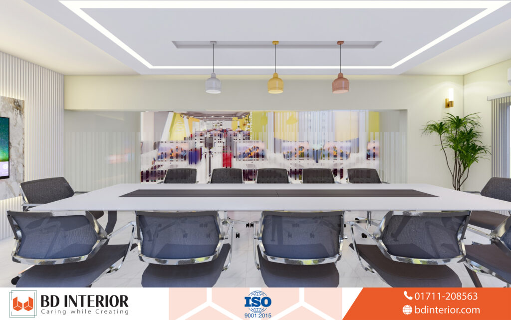 Conference Room Interior Design That Transforms How Your Team Meets 5 Sleek Modern Conference Room with Pastel Pendant Lighting