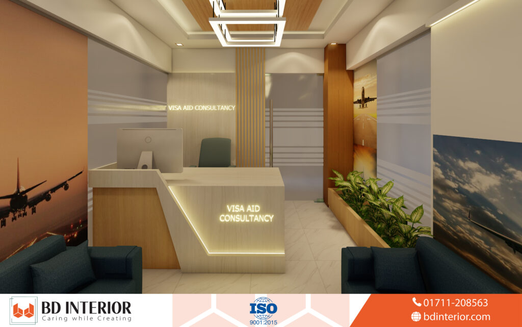Small Office Reception Design- Ultimate Guide by BD INTERIOR 6 Sleek Modern Reception with Warm Accents