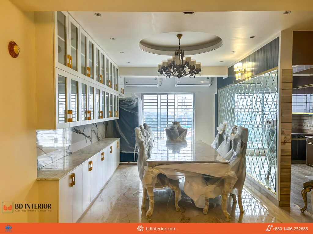Beginner's Guide to Sustainable Interior Design 2 Elegant dining room with marble table and stylish.
