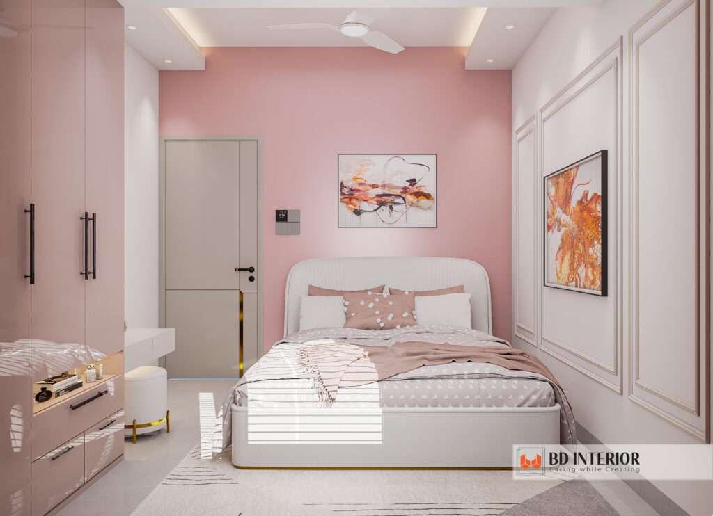 Room Interior Decoration: Design Your Dream Space 1 Bedroom with pink accent wall and elegant decor.