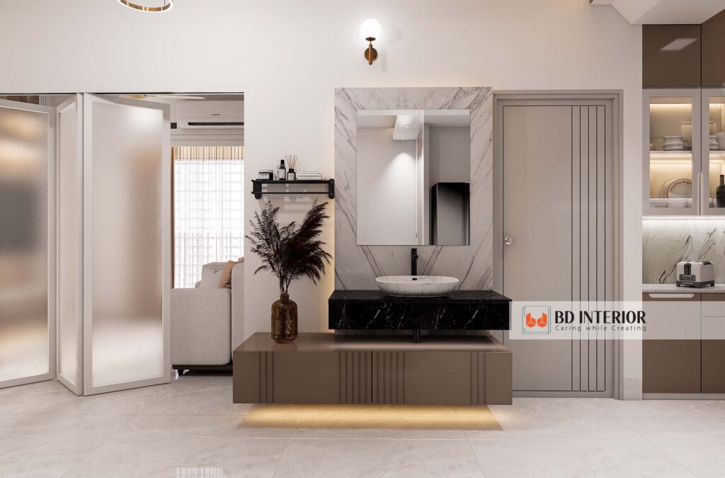 Top Interior Design Sites: 7 Unseen Trends & Cost Traps Nobody Tells You 2 Modern bathroom vanity with mirror and decor.