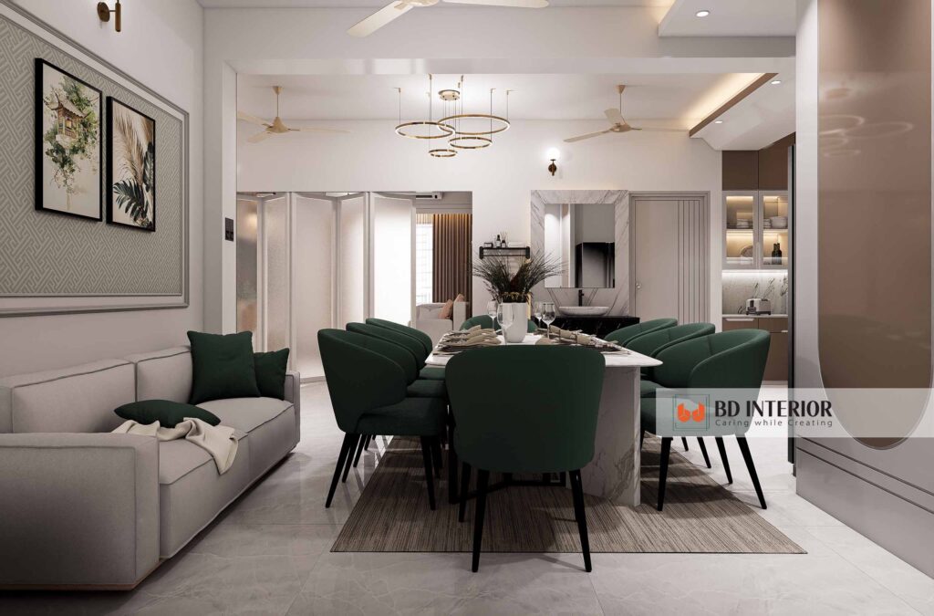 Interior Design Process: A Deep Dive for Designers and Homeowners 5 Interior living room with green chairs and white s.
