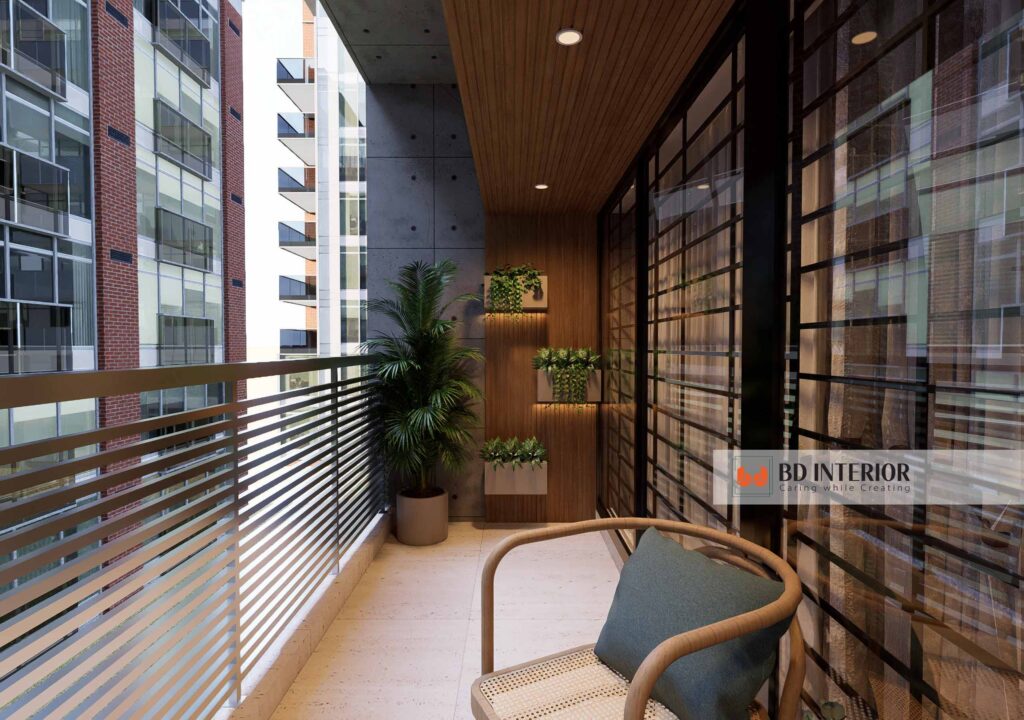 Ultimate Balcony Design in Bangladesh: Transform Your Space 3 Balcony interior with wooden accents, plants, and.