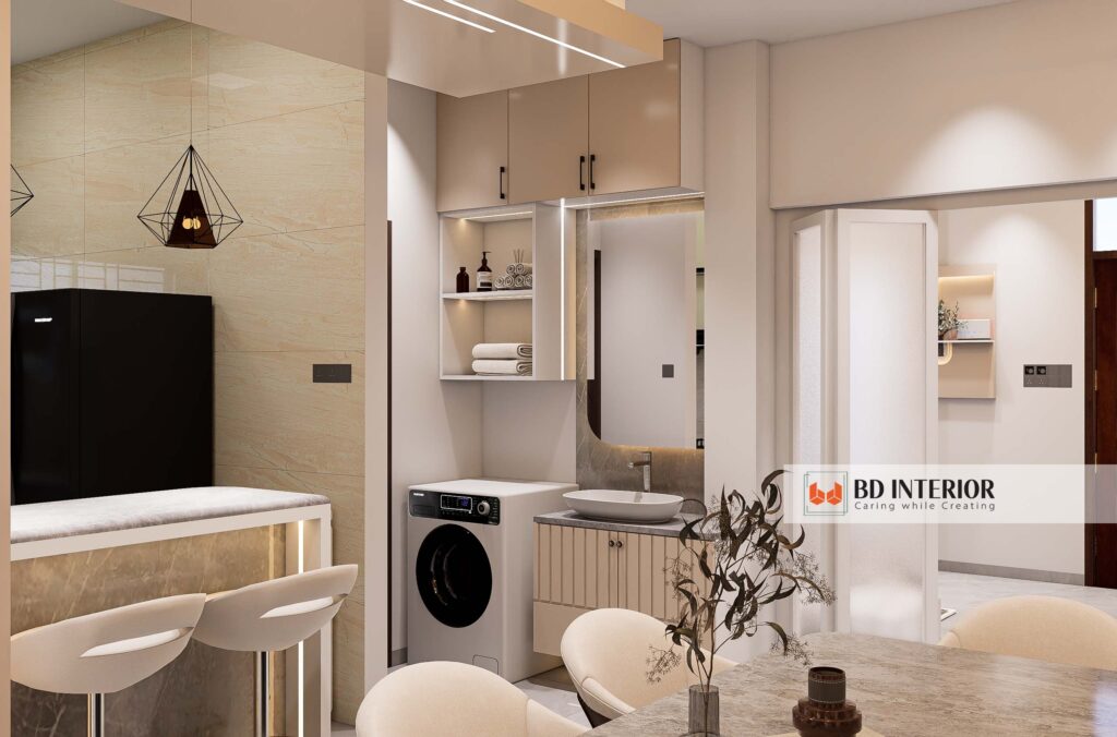 Elegant Laundry Room Decor Ideas for Professionals 3 Laundry and kitchen area with modern design.