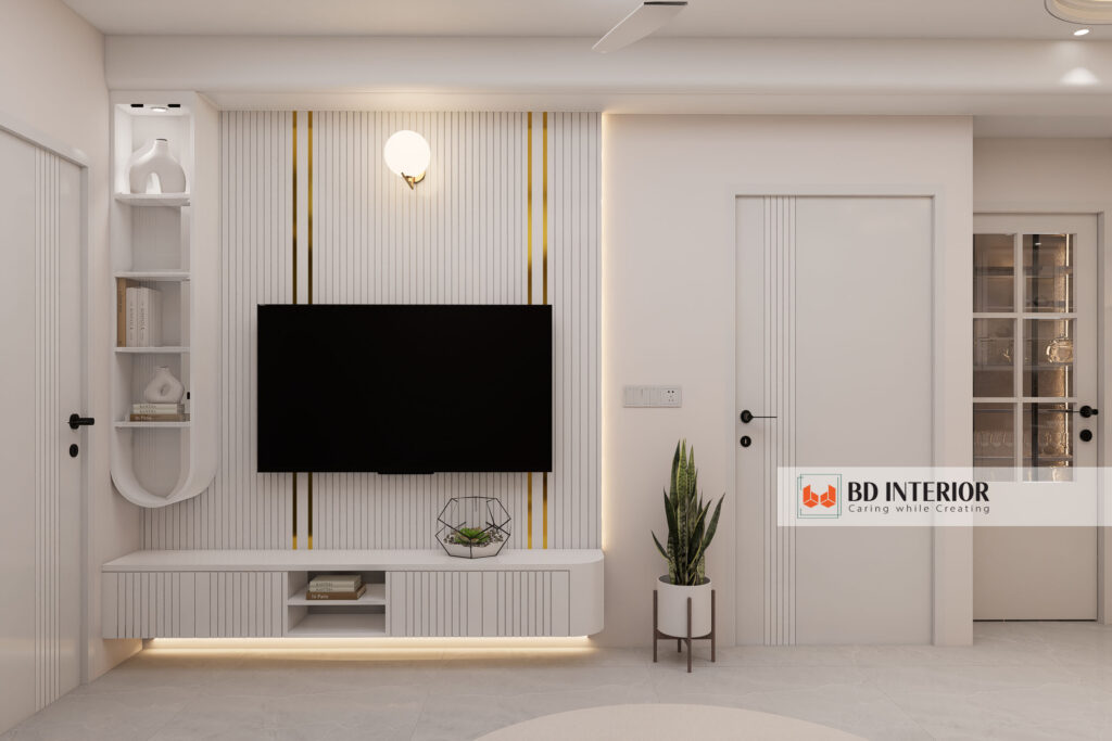 Different Aspects of Interior Design: A Homeowner's Guide 9 Modern living room with TV and stylish decor.
