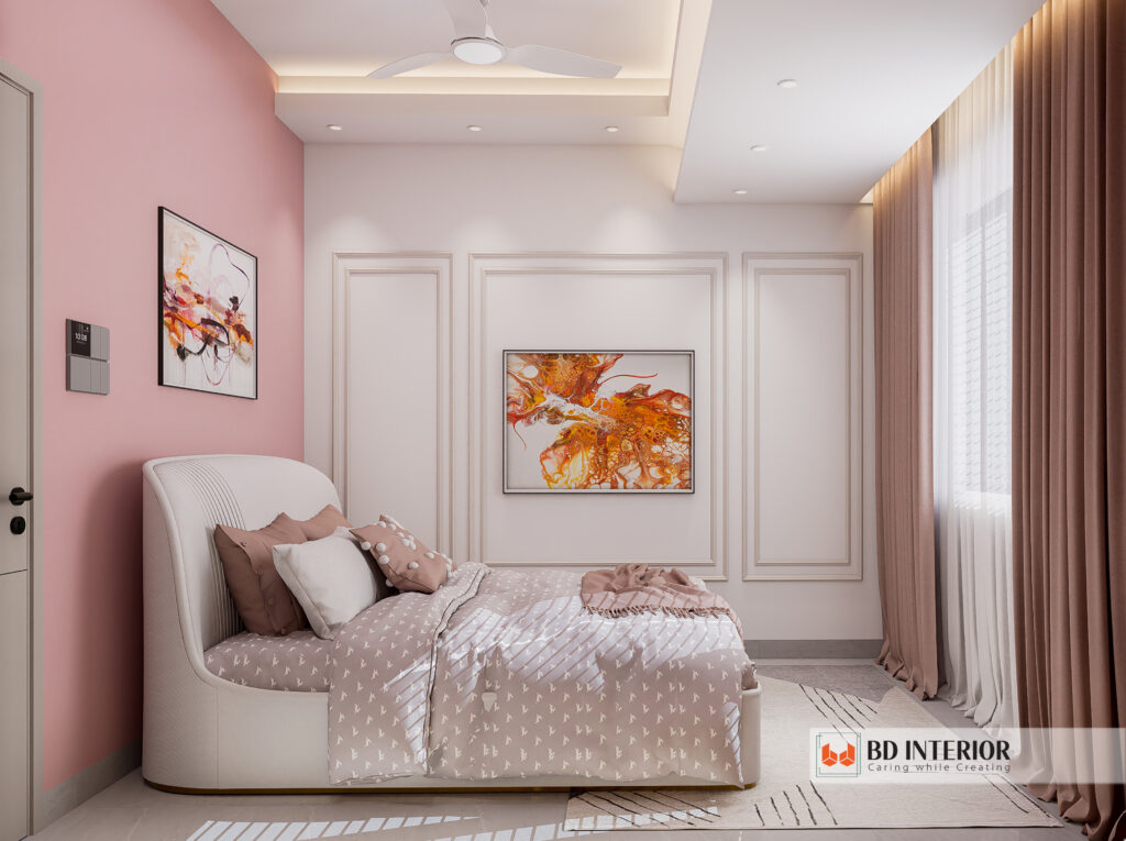 3D Rendering for Interior Design: Master Visuals, Win Clients in Bangladesh 1 Modern bedroom interior with stylish decor and art.