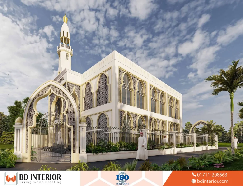 5 Must-Know Strategies for Mosque Interior Design in Bangladesh 1 Mosque with Islamic architectural features.